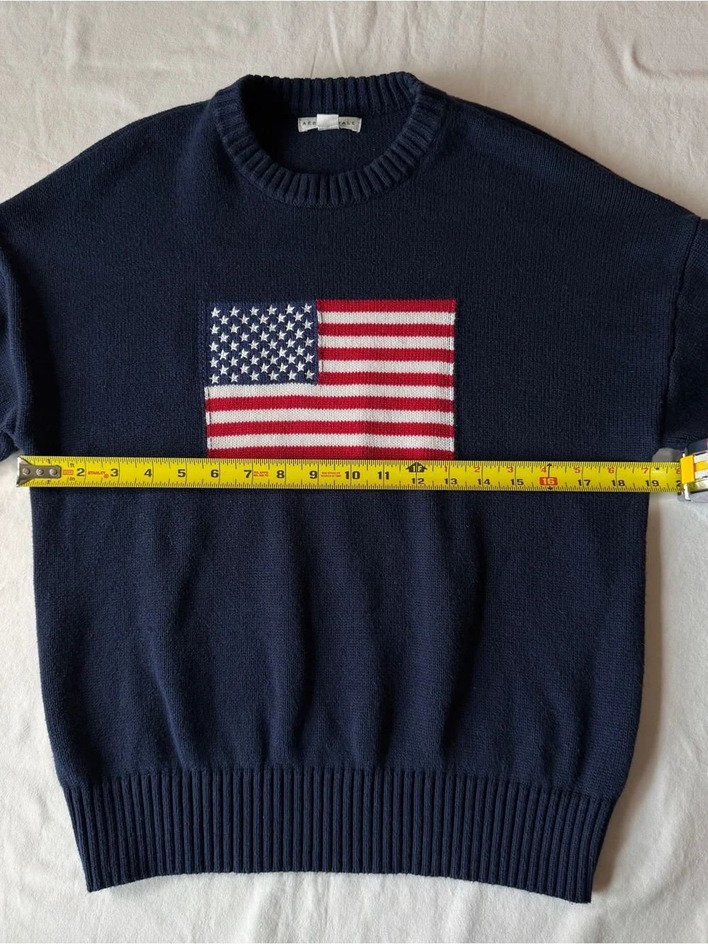 Aeropostale American Flag Oversized Sweater XS Navy Americana Preppy